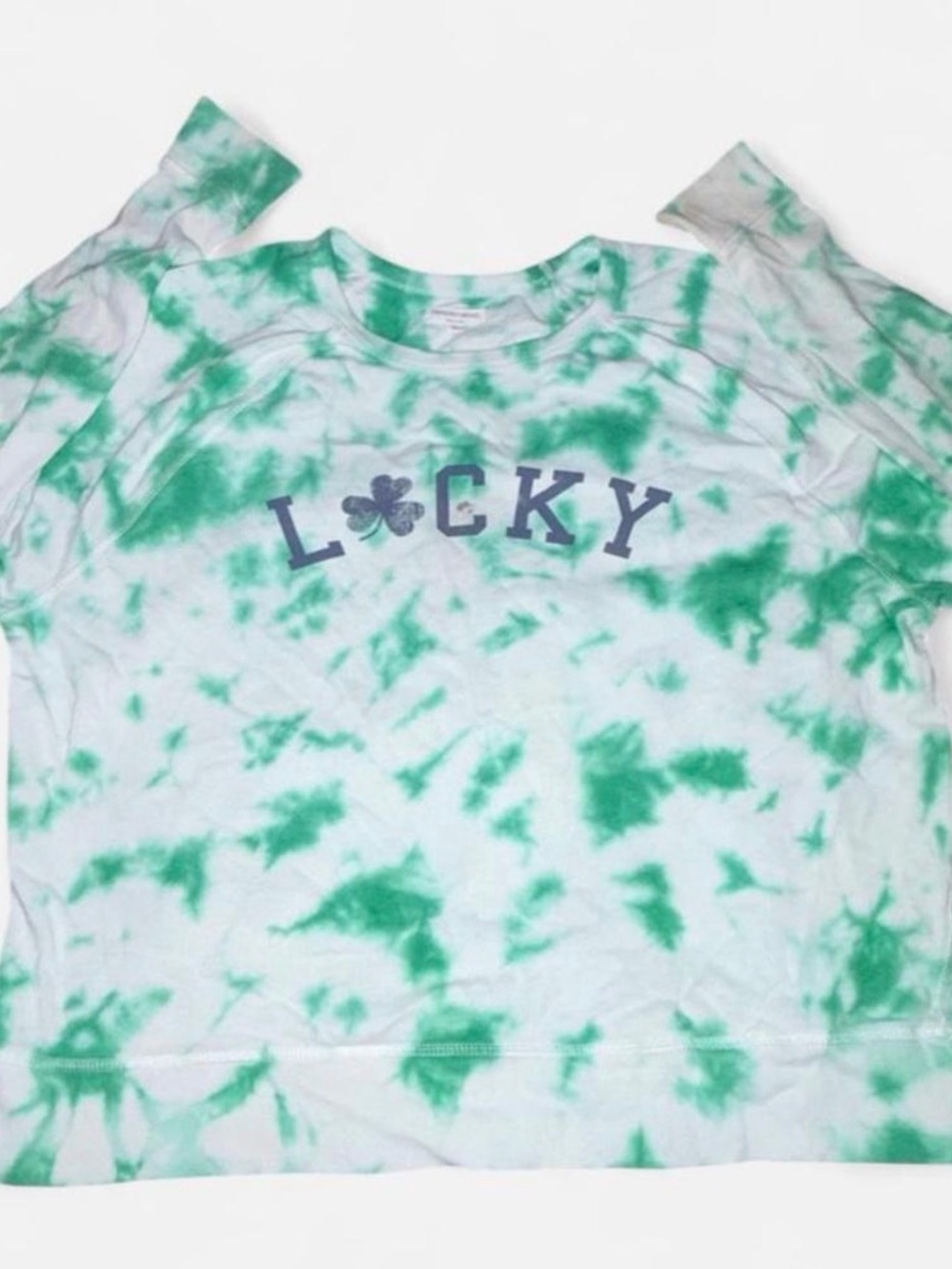 Children’s Large Green & White Tie-Dye “LUCKY” Sweater ☘️